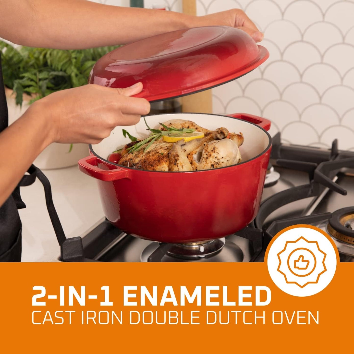 Discover the Ultimate 2-In-1 Pre-Seasoned Cast Iron Dutch Oven with Skillet Lid - 5 Qt Round Pot for Perfectly Baked Bread, Hearty Casseroles, and Flavorful Braised Dishes - Heavy Duty Enameled Cookware Set
