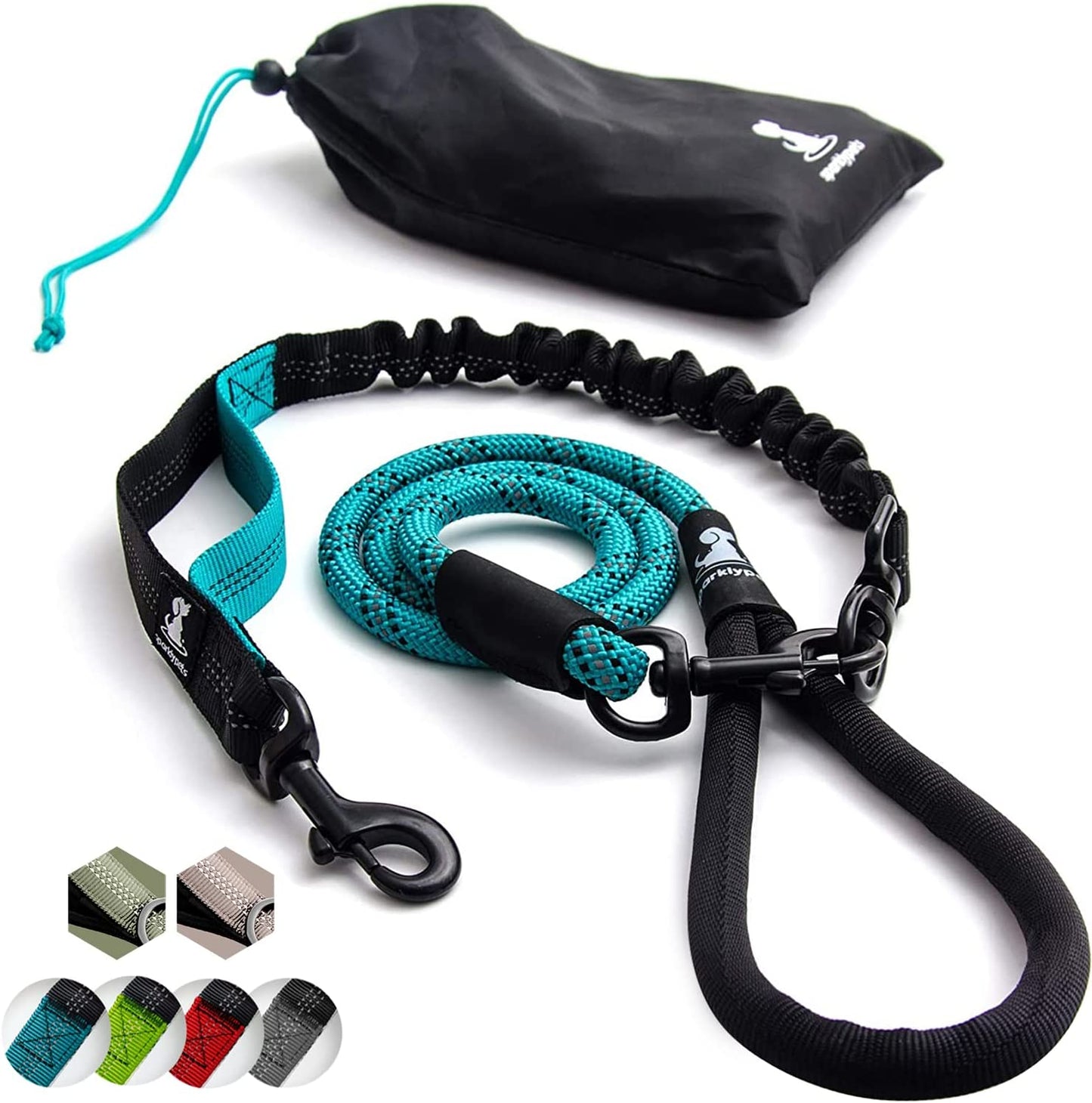 Durable Teal Bungee Leash for Large and Medium Dogs - Anti-Pull Shock Absorption with Reflective Design for Safe Outdoor Adventures