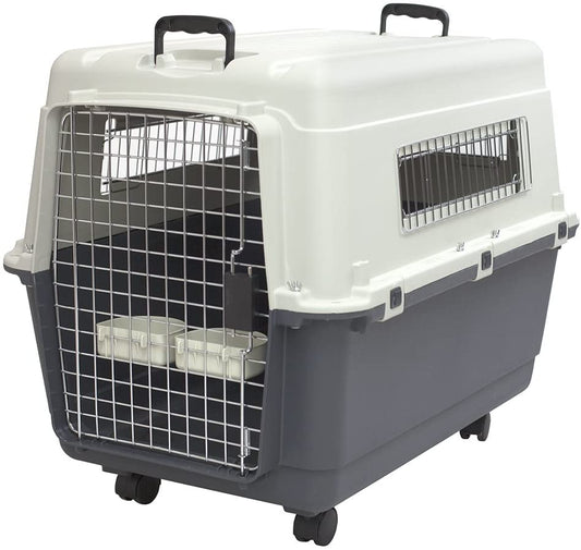 Ultimate Large Travel Dog Crate with Wheels - Airline Approved Kennel in Gray