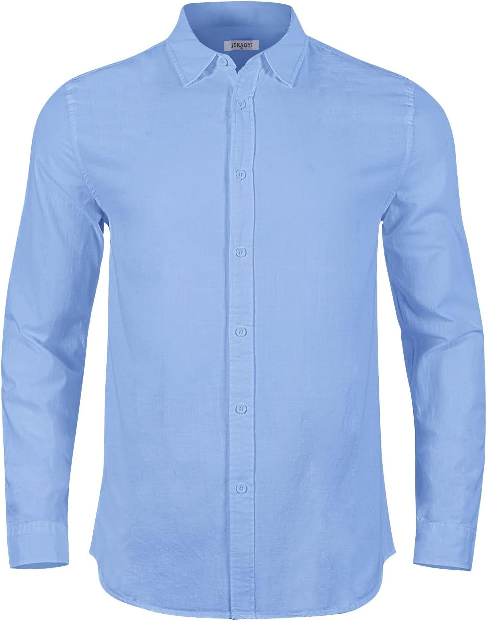 Elevate Your Summer Style with Our Men's Casual Long Sleeve Cotton Linen Button-Down Shirt in Blue