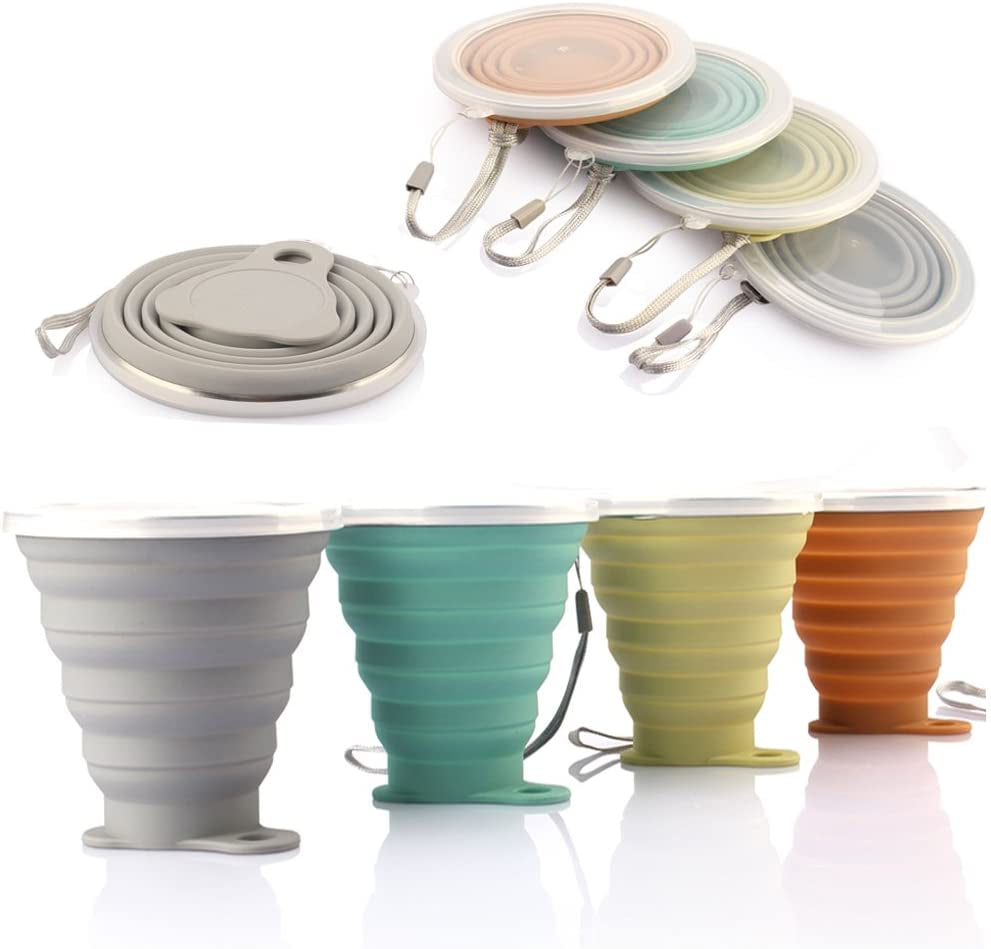 Versatile Silicone Collapsible Travel Cup - Expandable and Portable Drinking Cup Set with Lids for Outdoor Adventures