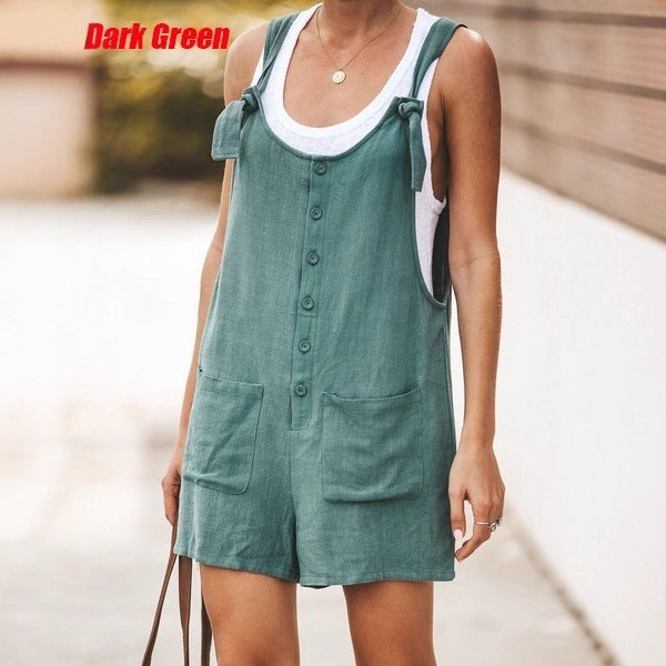 Adjustable Lace-Up Cotton Linen Overalls Pants