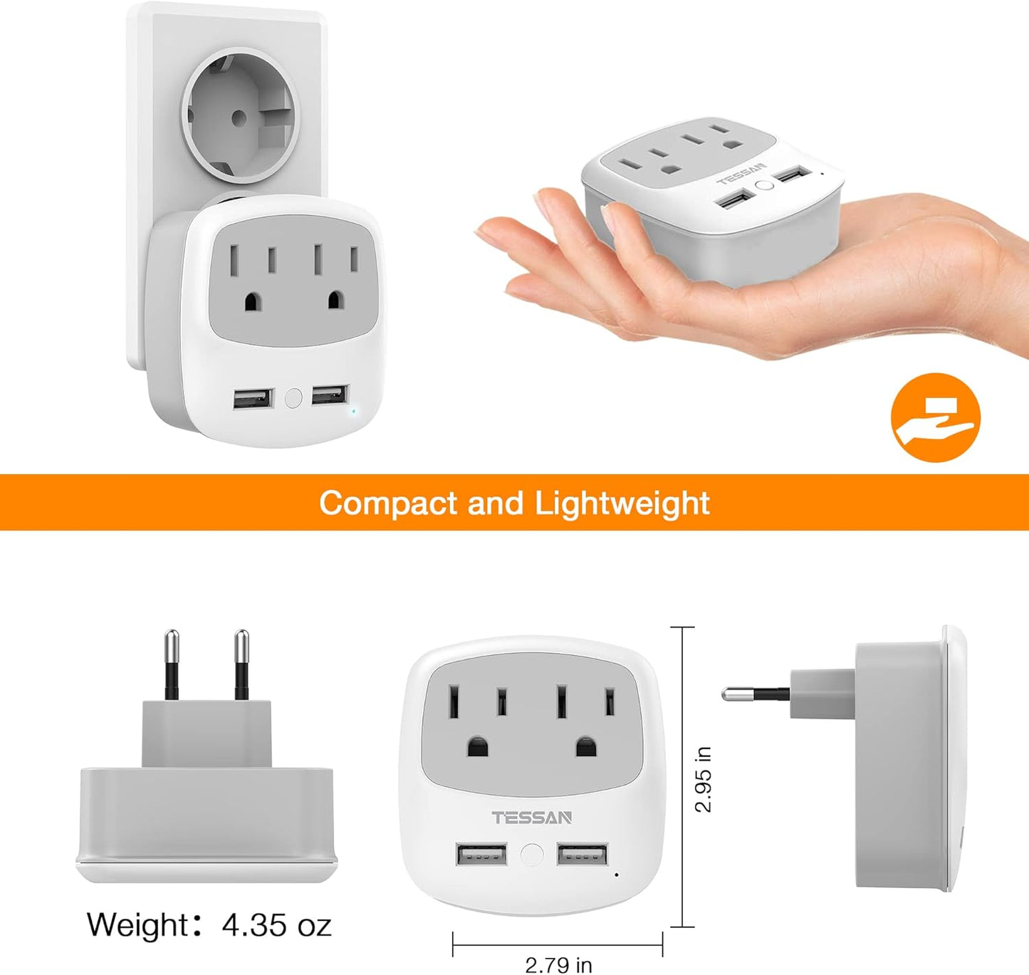 Ultimate European Travel Plug Adapter with Dual USB Ports - Perfect for US Travelers in Europe!