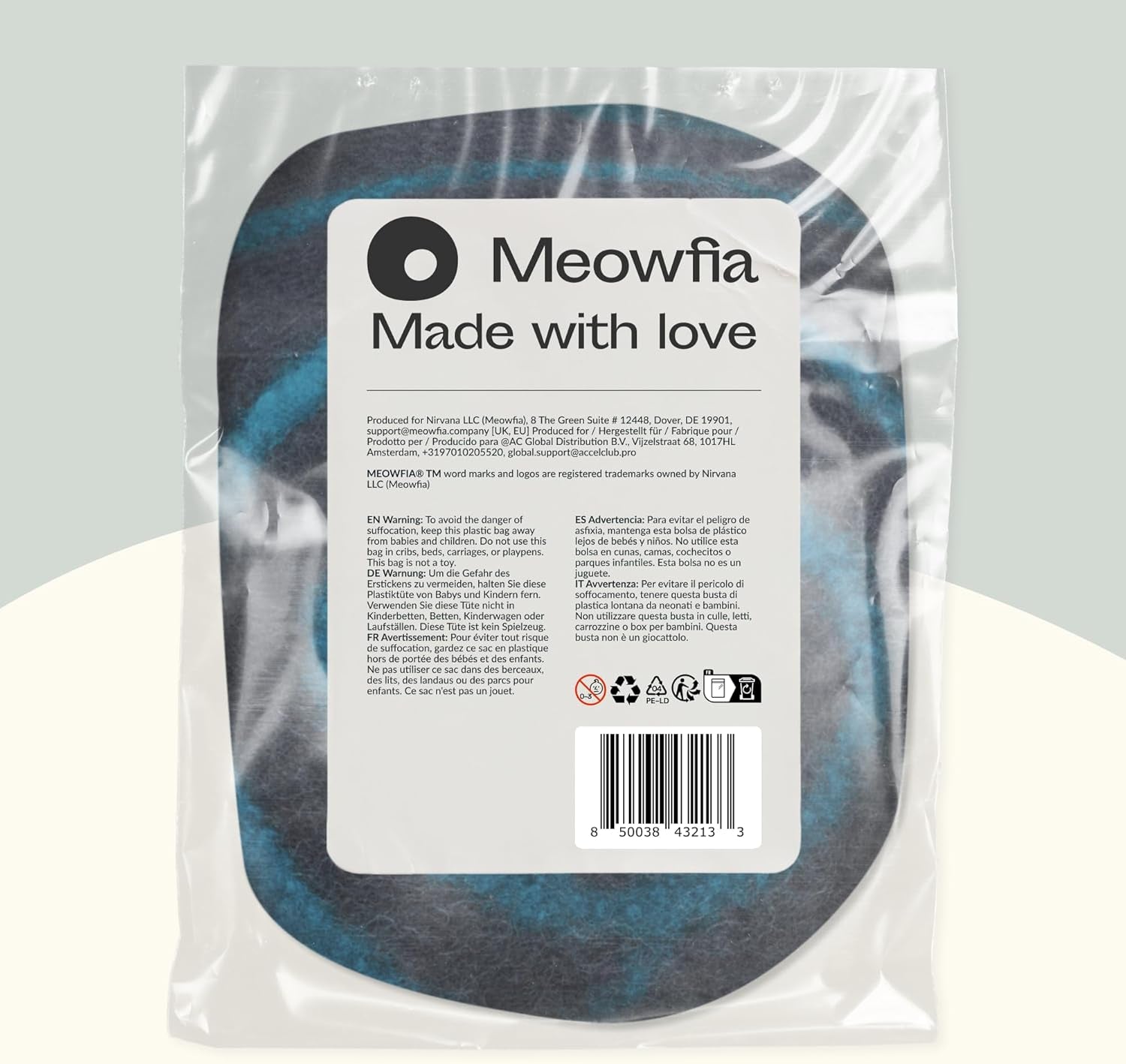 Luxurious Handmade Merino Wool Cat Cave - Cozy Black Aqua Bed for Indoor Cats (Large)