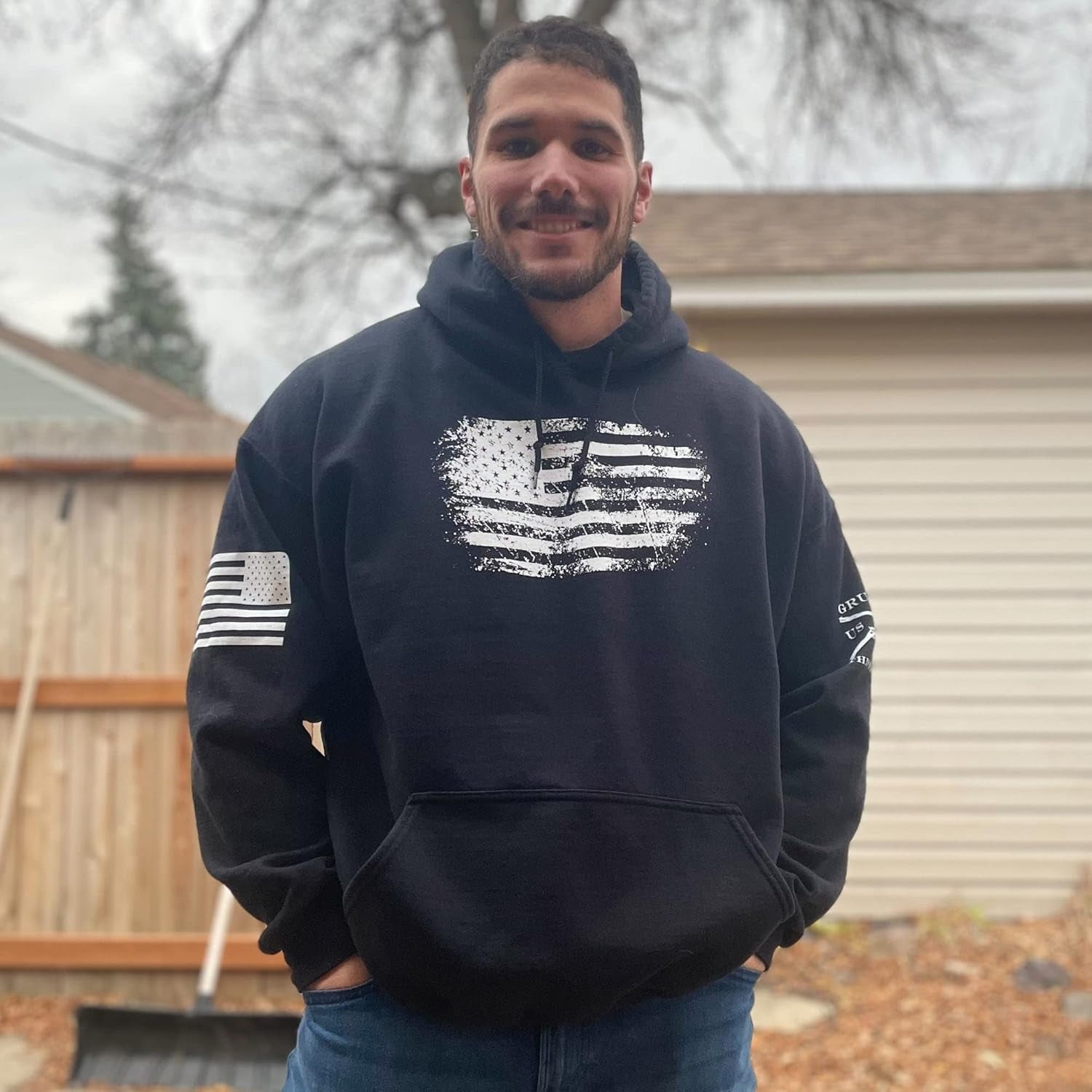 Vintage American Patriot Hoodie - Unisex XX-Large in Classic Black