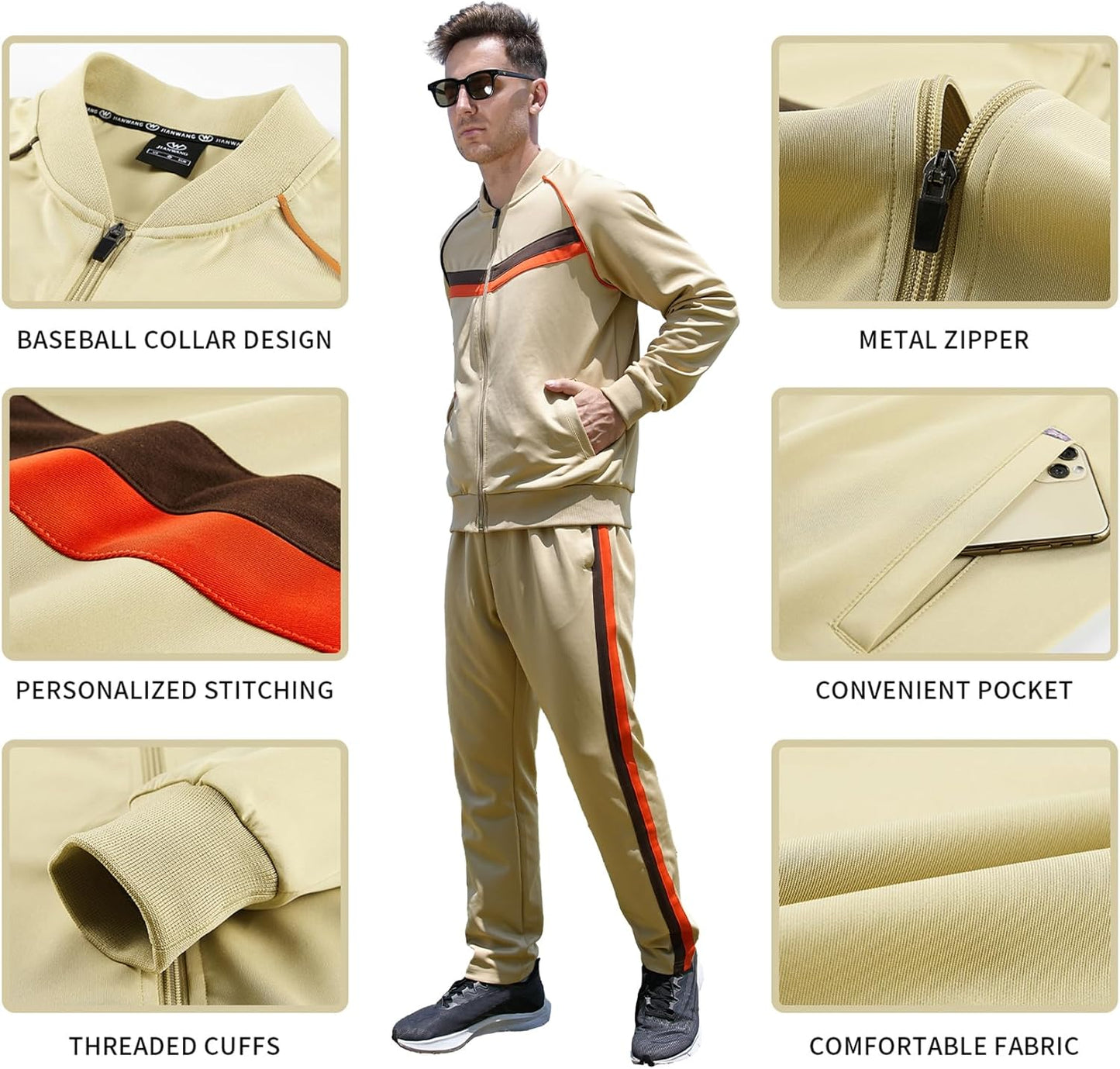 Elevate Your Activewear with W JIANWANG Men's Casual Long Sleeve Tracksuit Set - Perfect for Jogging and Everyday Comfort