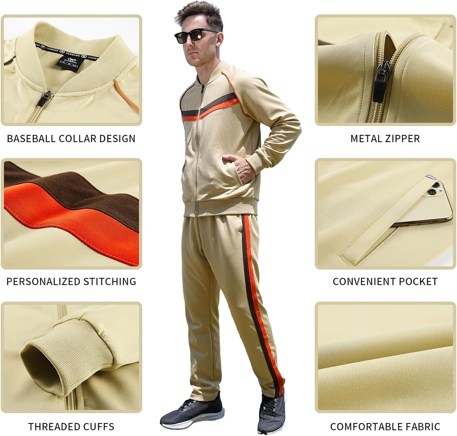 Elevate Your Activewear with W JIANWANG Men's Casual Long Sleeve Tracksuit Set - Perfect for Jogging and Everyday Comfort