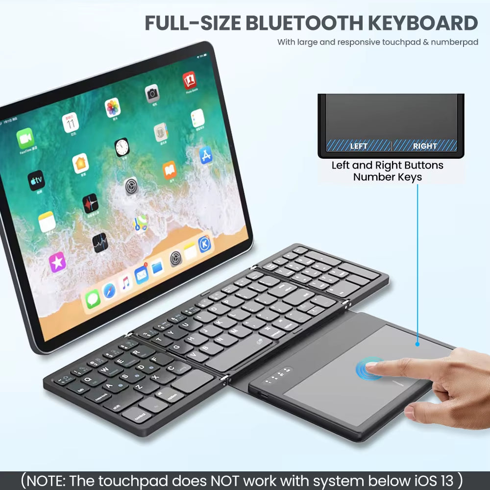 Ultimate Portable Quadruple Folding Bluetooth Keyboard with Touchpad for Seamless Typing on Windows, Android, and iOS Devices