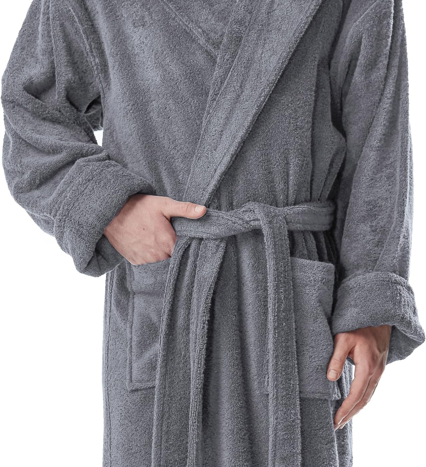 Luxurious Men's Hooded Turkish Cotton Bathrobe - Ankle Length Comfort in Gray