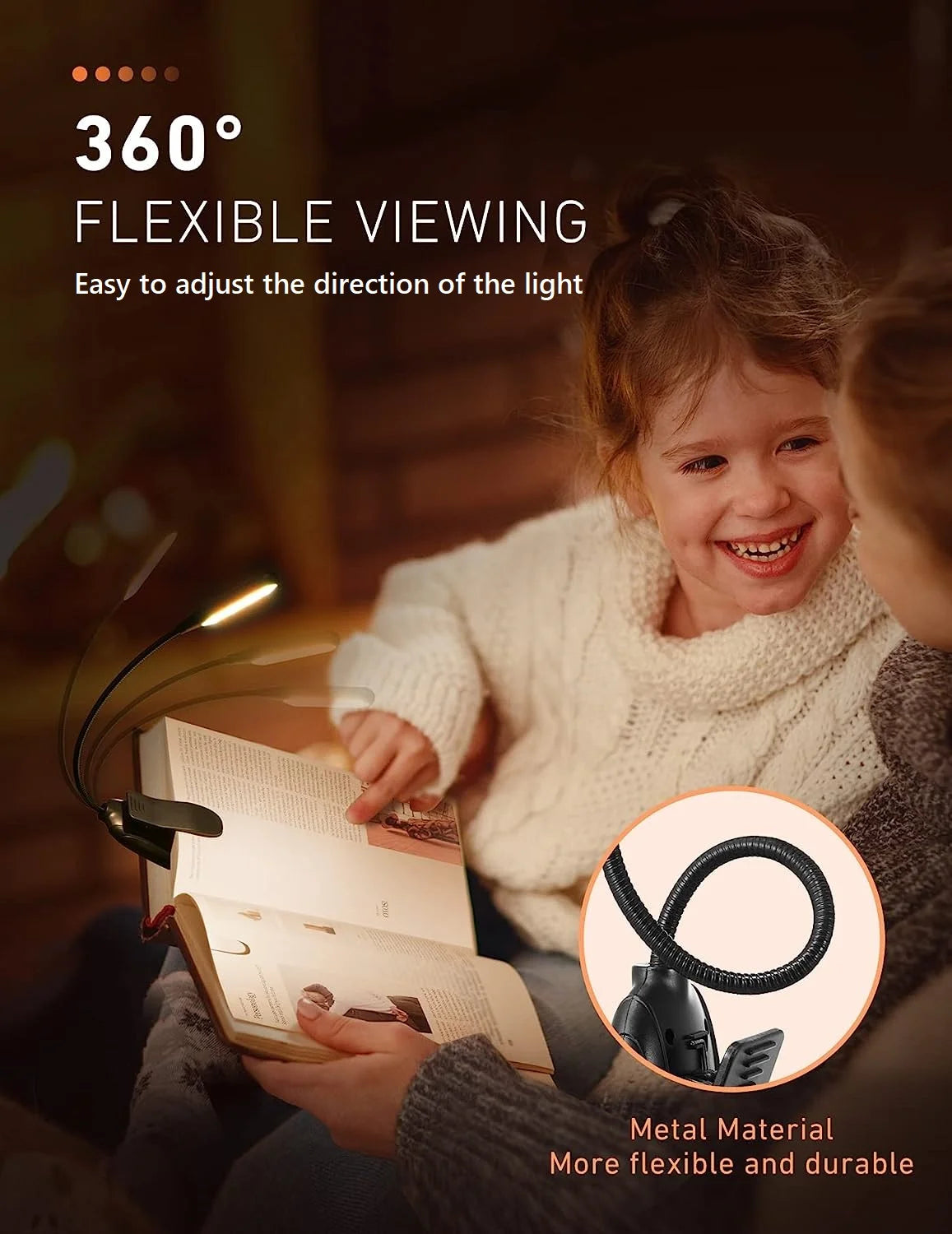 Illuminate Your Reading Experience: Rechargeable Clip-On Book Light with 80 Hours of Battery Life, 3 Brightness Levels & 3 Color Temperatures