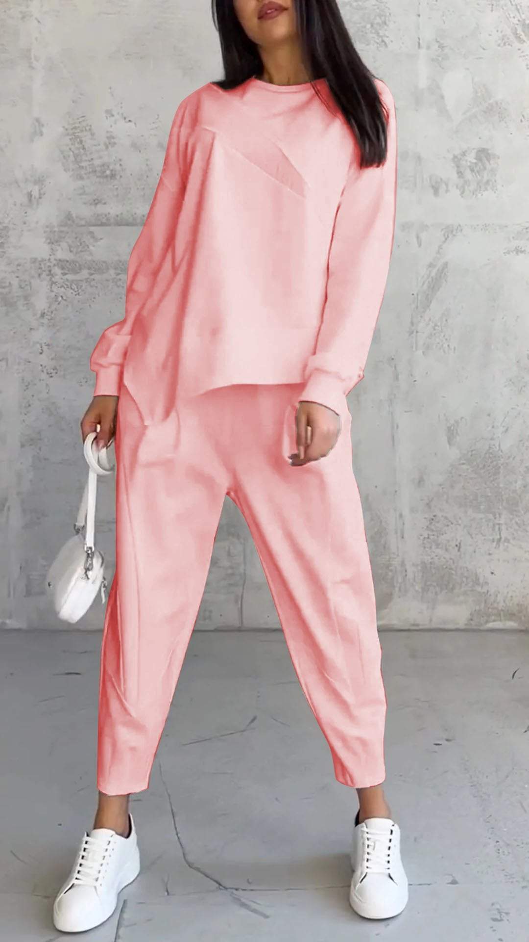 Womens Casual Round Neck Loose Long Sleeve Sweatshirt Suit