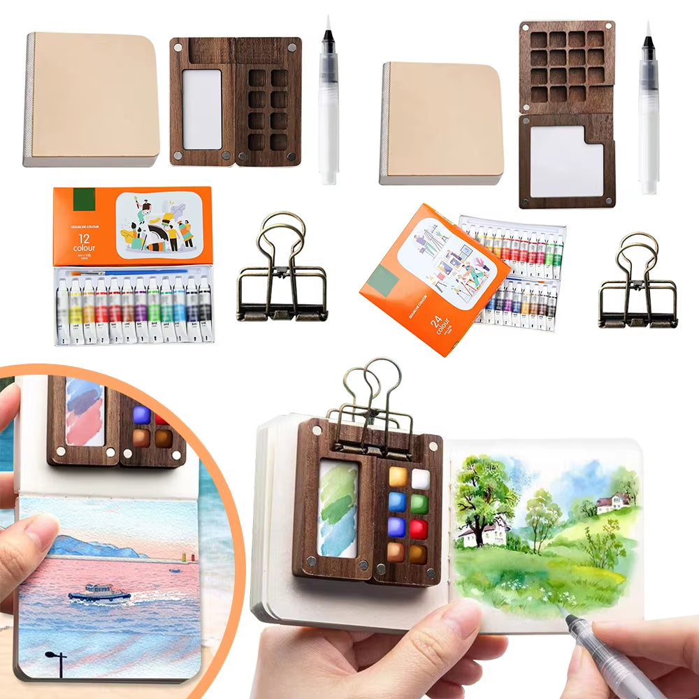 Compact Travel Watercolor Paint Palette Set - Perfect for Artists and Students on the Go