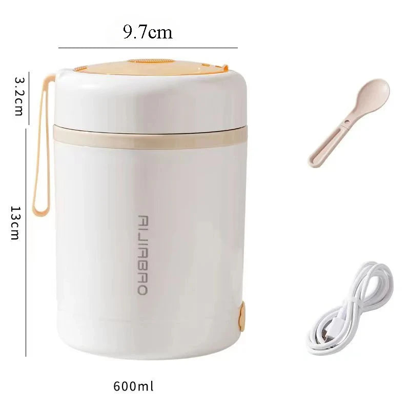600ML USB Electric Heating Lunch Box Portable Picnic Milk Drink Food Heater Stainless Steel Food Warmer Container 5V 12V 24V
