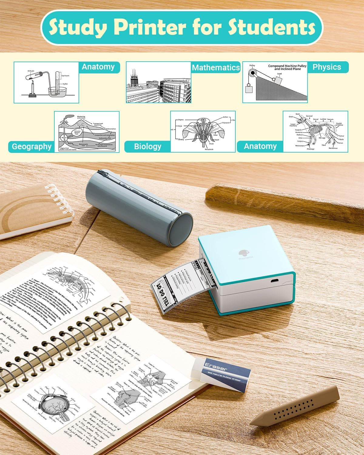 M02 Mini Pocket Sticker Printer - Bluetooth Thermal Printer for Creative Kids and Adults, Includes 3 Rolls of Paper - Perfect for Journals, Notes, and Gifts in Green