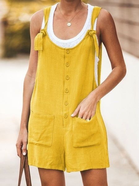 Adjustable Lace-Up Cotton Linen Overalls Pants
