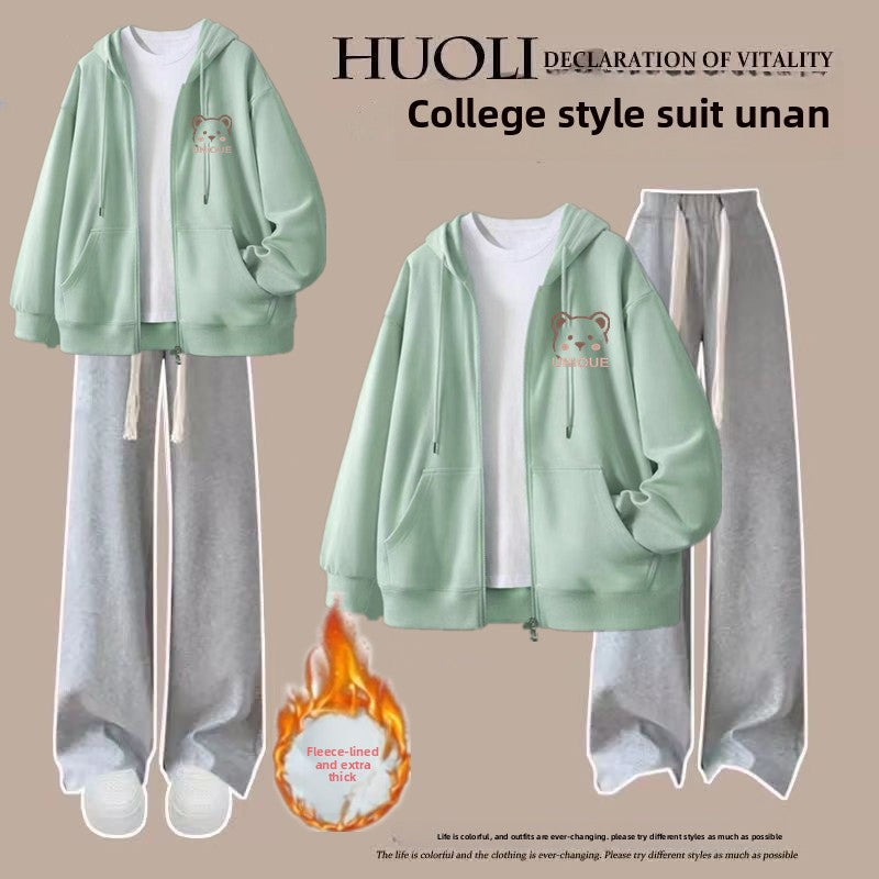 Girls' Hooded Cardigan and Pants Two-Piece Set