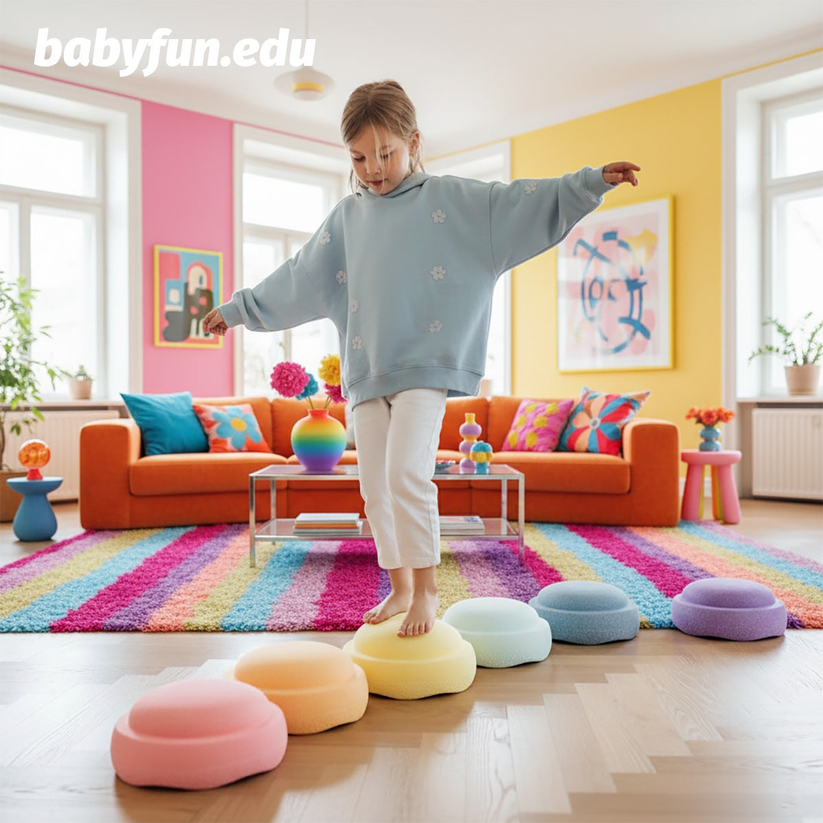 EPP Foam Rainbow Stepping Stones and Balance Board Set
