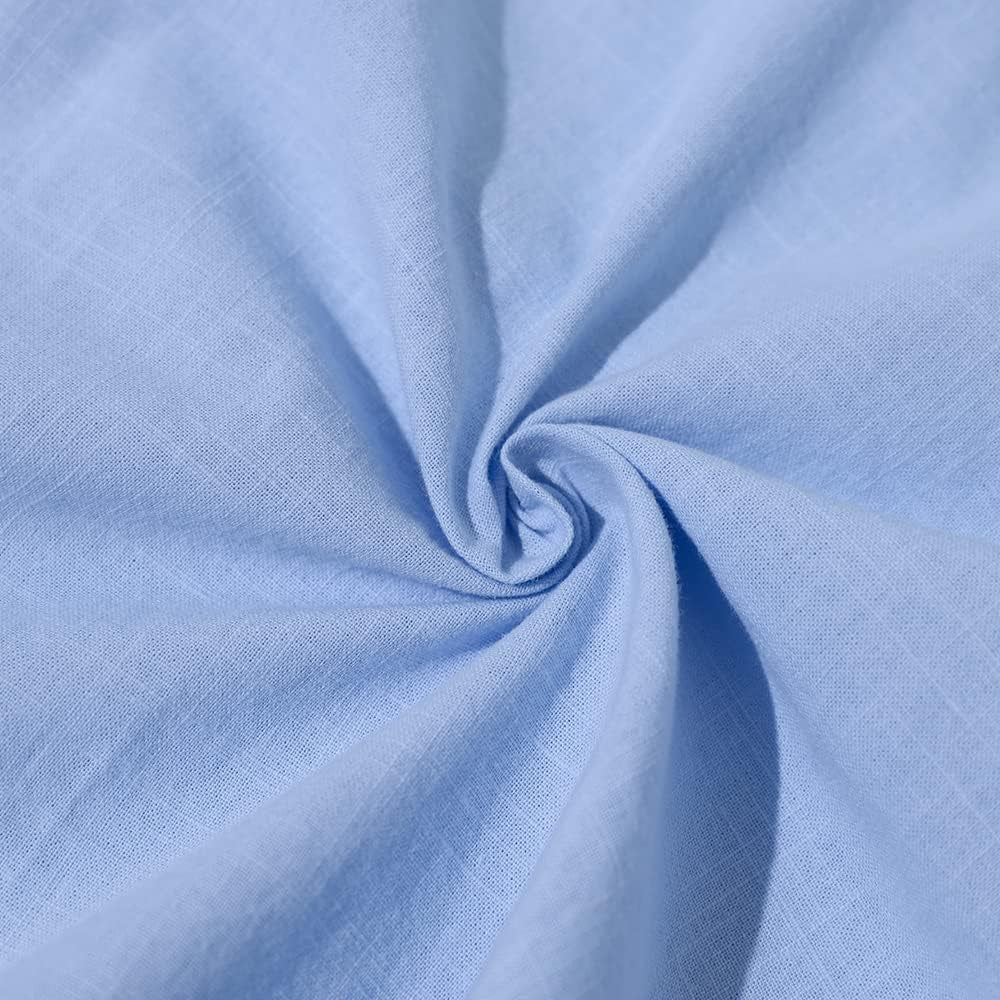 Elevate Your Summer Style with Our Men's Casual Long Sleeve Cotton Linen Button-Down Shirt in Blue