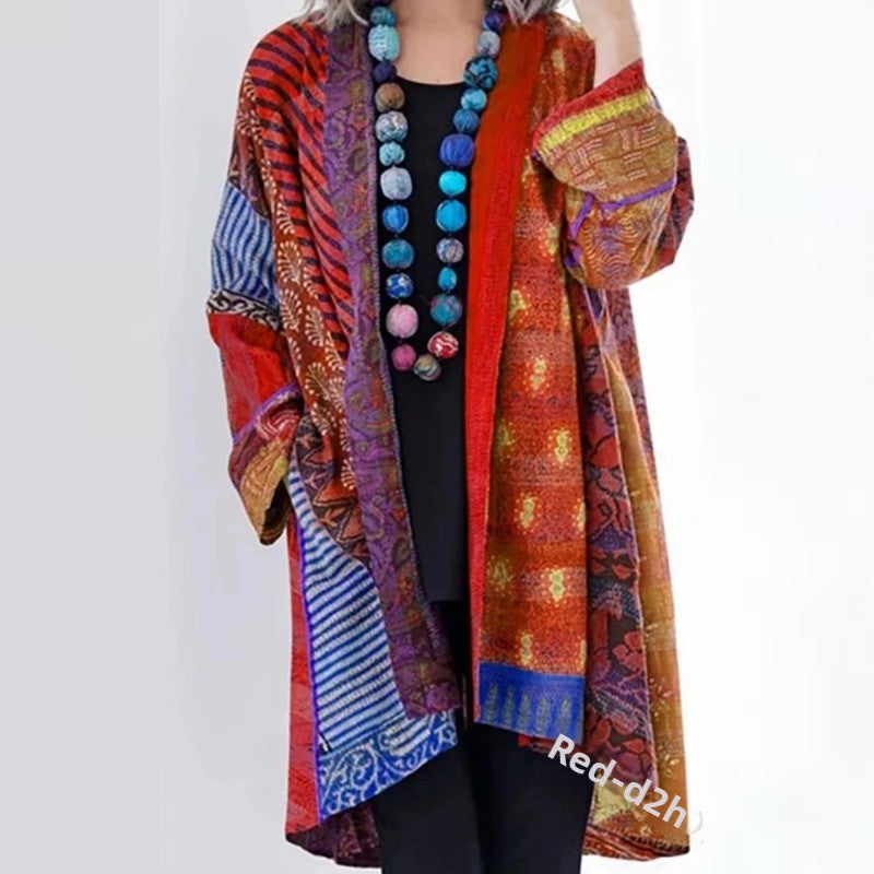 Loose Fit Printed Cotton Linen Cardigan