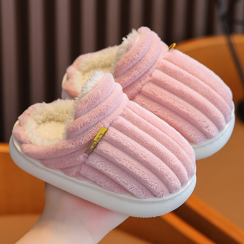 Winter Kids Fleece-Lined Cotton Slippers with Anti-Slip Sole