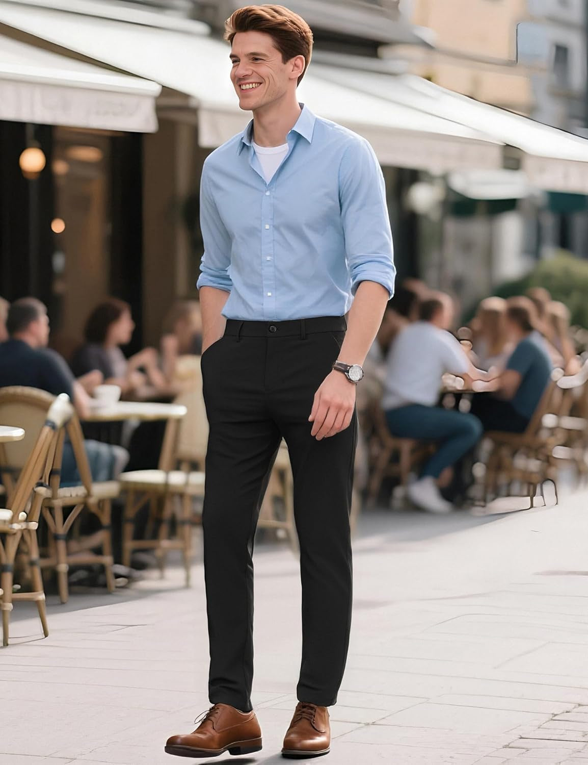 Elevate Your Style with Men's 4-Way Flex Stretch Slim Fit Dress Pants