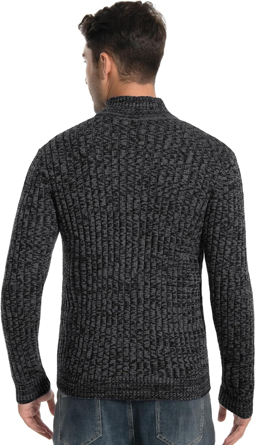 Elevate Your Style with Our Men's Charcoal Heather Cardigan Sweater - Full Zip, Stand Collar, Slim Fit, Perfect for Every Occasion!