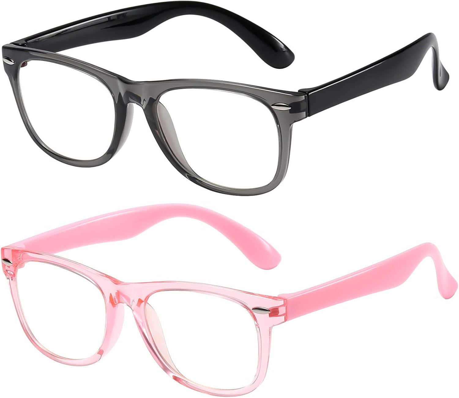 Protect Your Child's Eyes with Our Stylish 2-Pack of Blue Light Blocking Glasses for Kids Ages 3-9 - Anti Blue Light & Headache Relief in Transparent Black and Pink