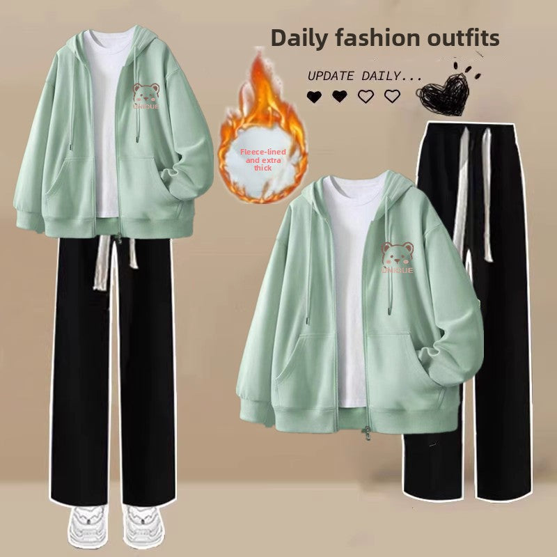 Girls' Hooded Cardigan and Pants Two-Piece Set