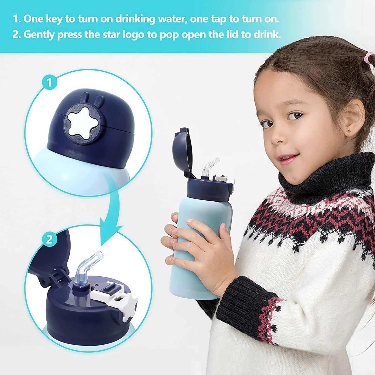 Charming Unicorn Insulated Water Bottle for Kids - Perfect for School and Travel, 17 Oz with Straw and Shoulder Strap