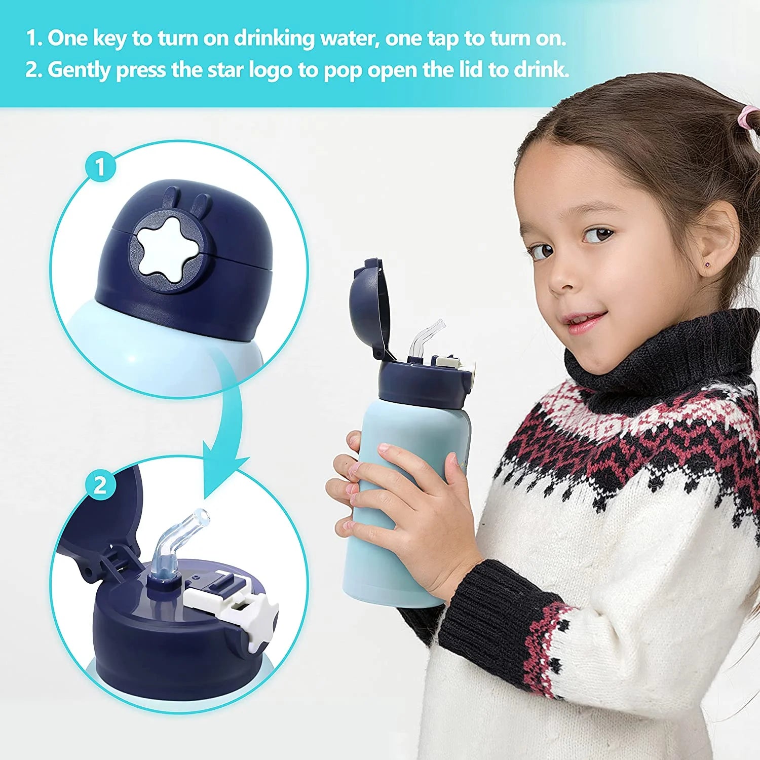 Charming Unicorn Insulated Water Bottle for Kids - Perfect for School and Travel, 17 Oz with Straw and Shoulder Strap