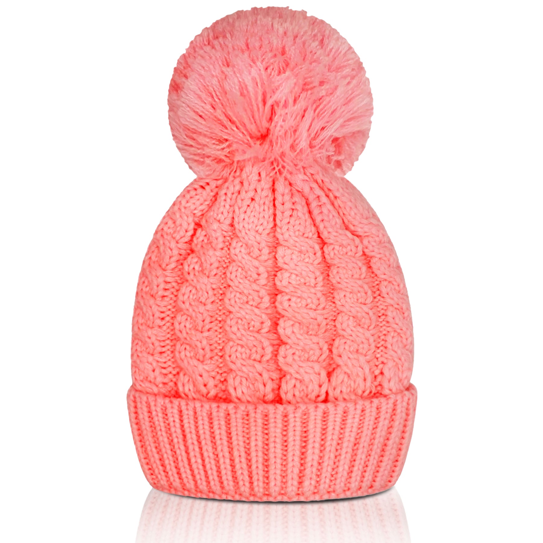 Cozy Up in Style: Women's Pink Winter Beanie with Plush Lining and Pom-Pom Detail