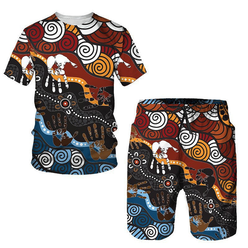 Men's African Print Short Sleeve T-Shirt and Shorts Set