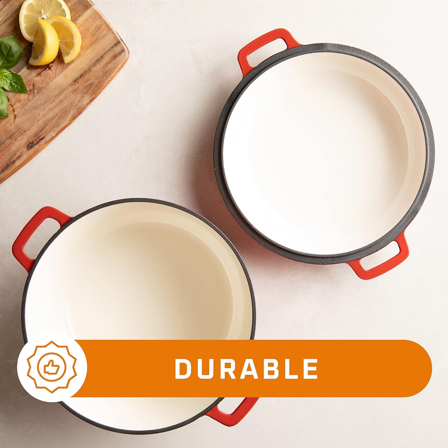 Discover the Ultimate 2-In-1 Pre-Seasoned Cast Iron Dutch Oven with Skillet Lid - 5 Qt Round Pot for Perfectly Baked Bread, Hearty Casseroles, and Flavorful Braised Dishes - Heavy Duty Enameled Cookware Set