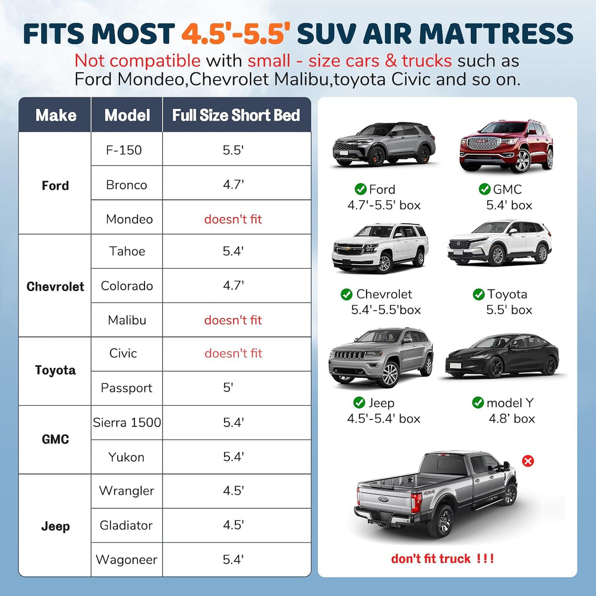 SUV Air Mattress Inflatable Travel Bed: Foldable - Portable Car Inflatable Bed Camping & Road Trips - Thickened Car Air Mattress for Back Seat with Carry Bag & Cup Holder & 2 Pillows
