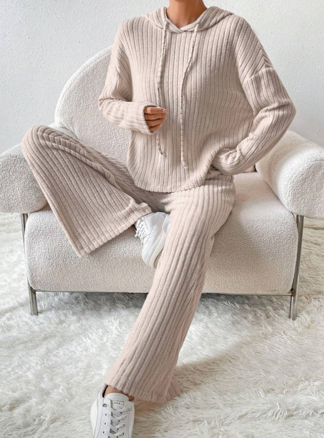 Womens Knitted Hooded Sweatshirt and Pants Set