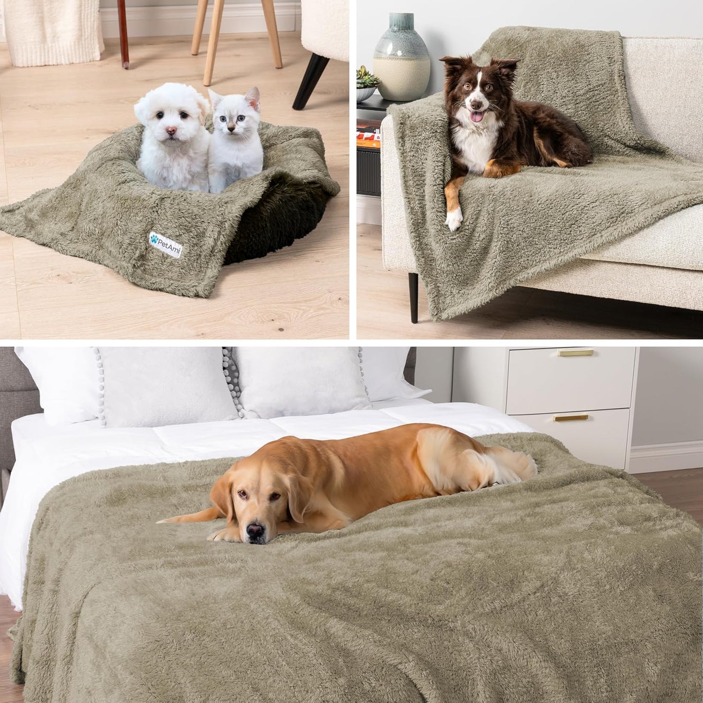 Fluffy Waterproof Pet Blanket - Soft & Cozy Sherpa Throw for Small to Medium Dogs and Cats, Reversible Couch Protector in Taupe (24x32)