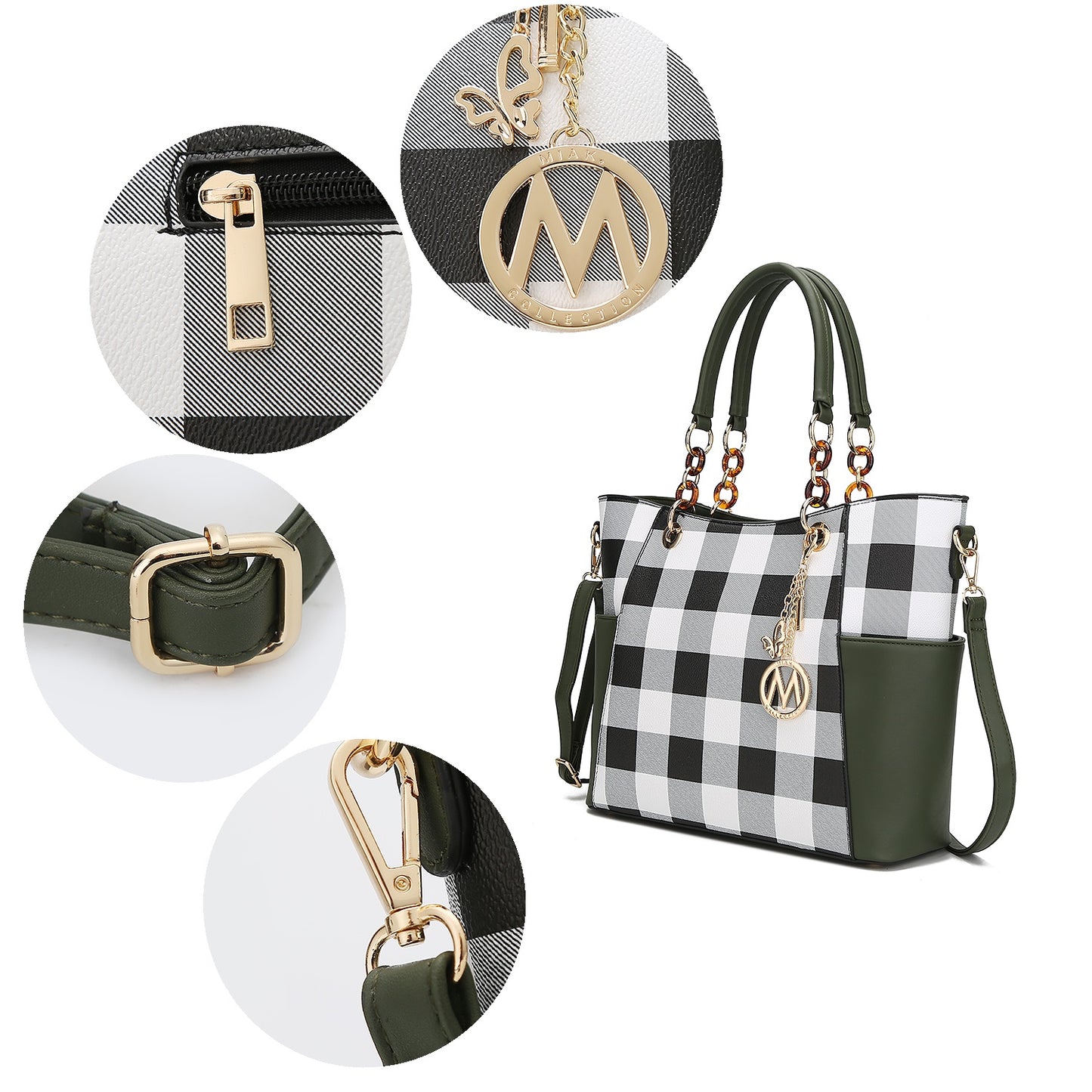 Stylish Bonita Checker Women's Tote Bag & Wallet Set - Luxurious Vegan Leather Shopper by Mia K in Checkered Cognac Brown
