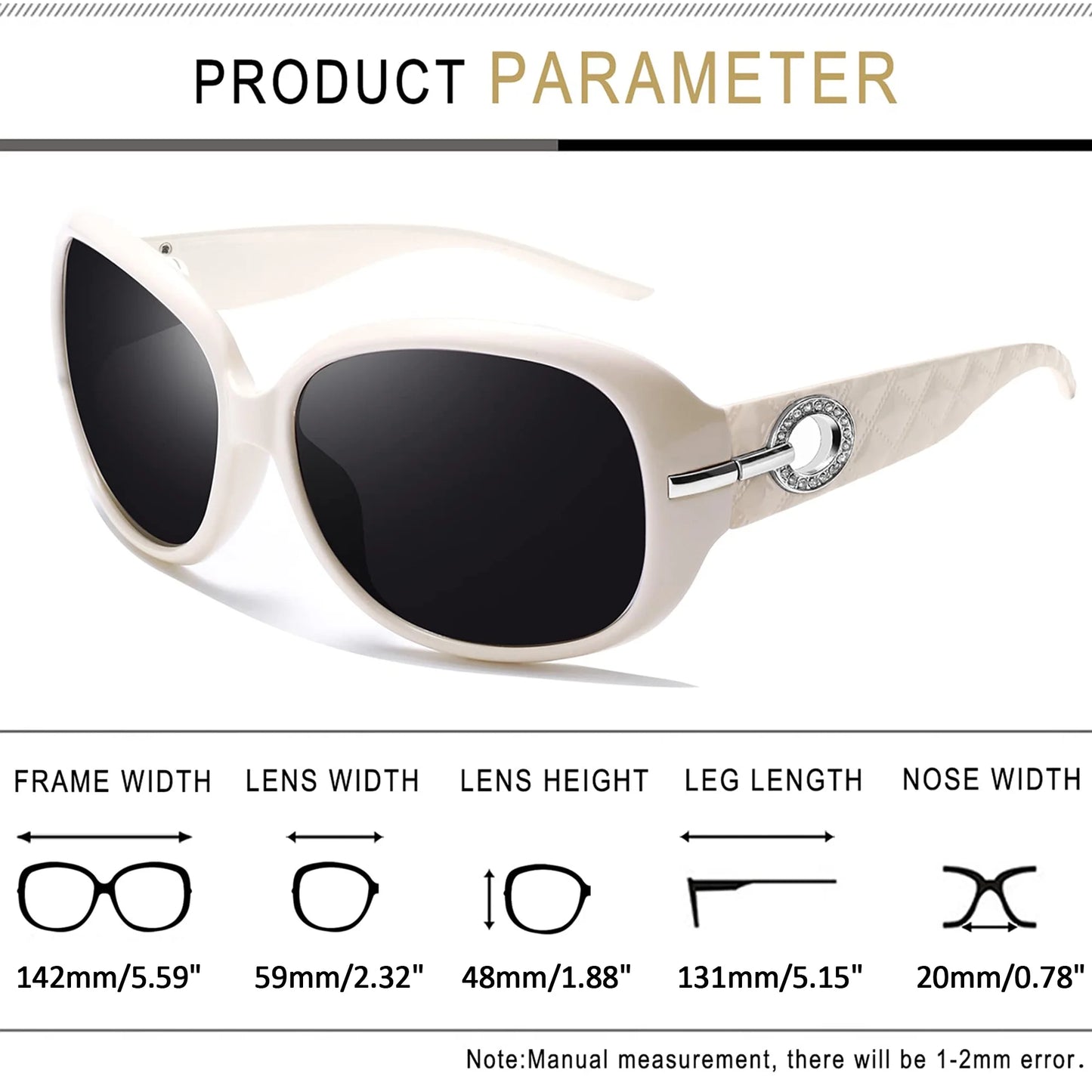 Trendy Oversized Polarized Sunglasses for Women with Sparkling Diamond Frame - Ultimate UV Protection in Light Beige