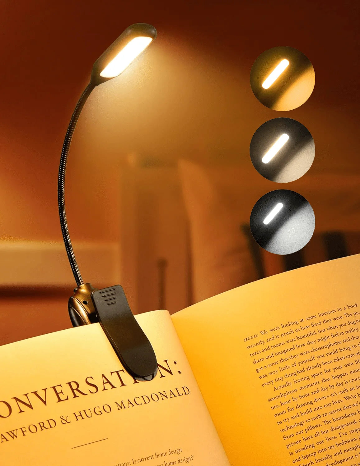 Illuminate Your Reading Experience: Rechargeable Clip-On Book Light with 80 Hours of Battery Life, 3 Brightness Levels & 3 Color Temperatures