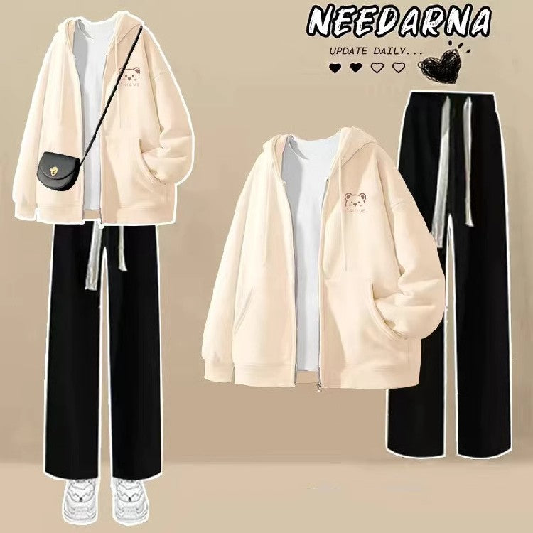 Girls' Hooded Cardigan and Pants Two-Piece Set