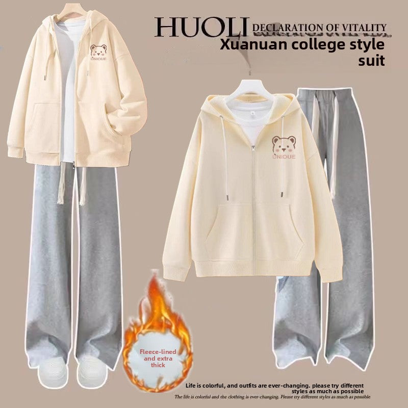 Girls' Hooded Cardigan and Pants Two-Piece Set