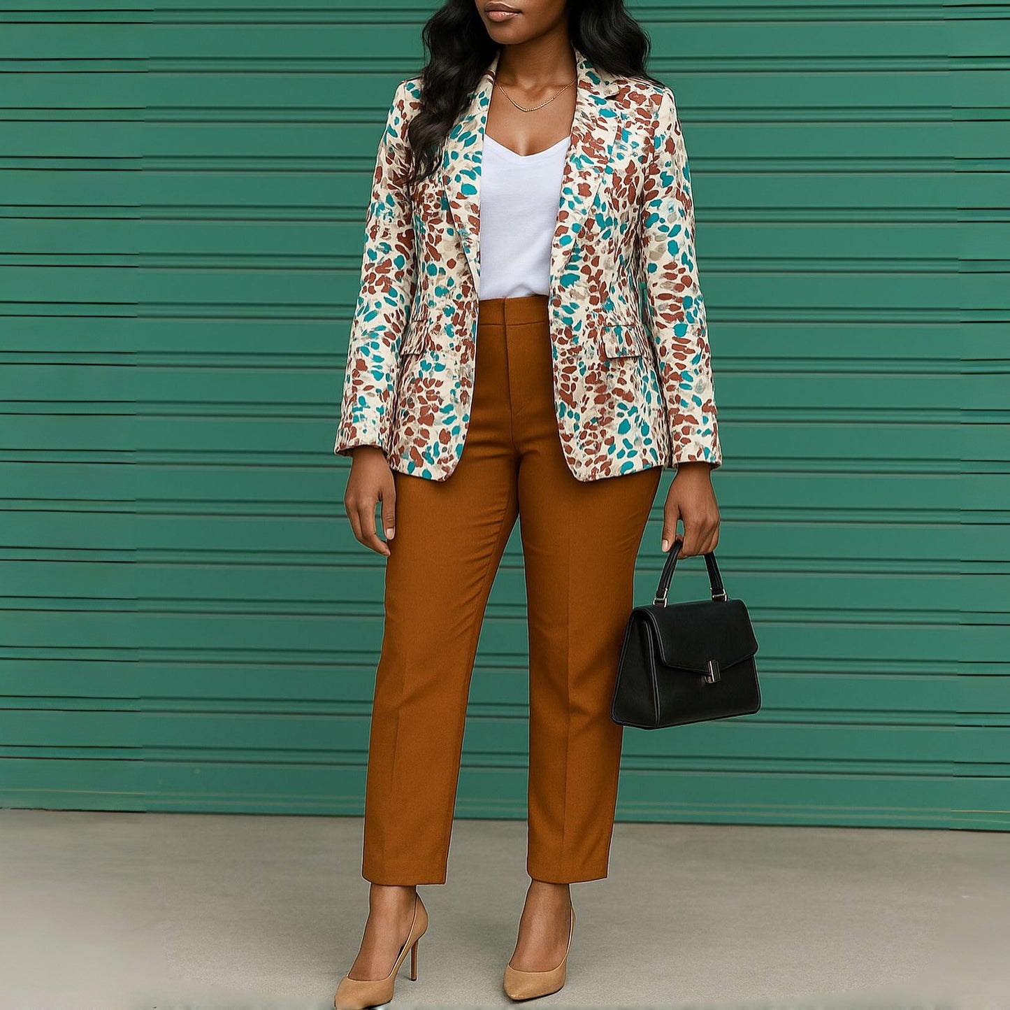 Women's Printed Suit Jacket and Pants Two-Piece Set