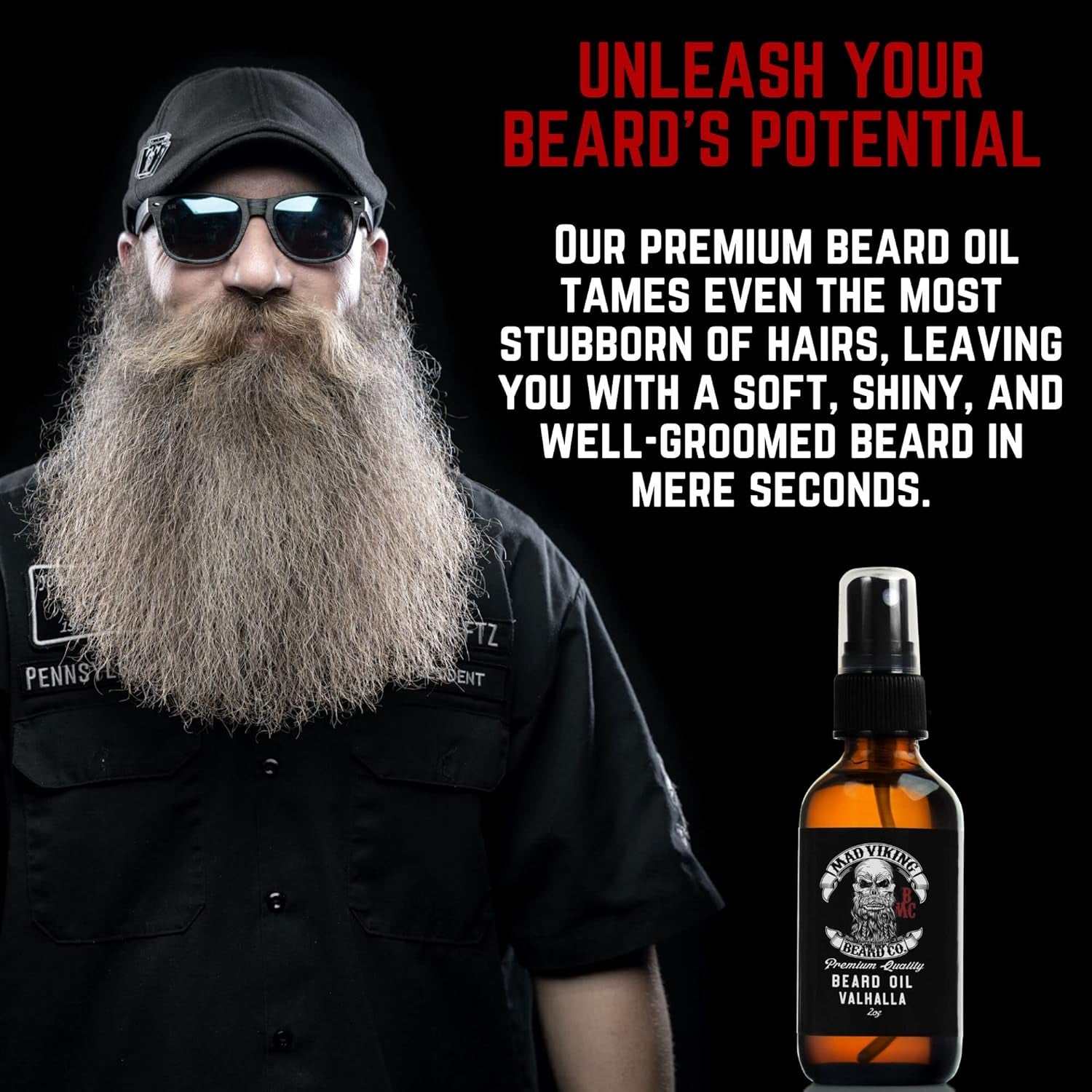Transform Your Beard with Mad Viking Valhalla Beard Oil - Hydrate, Soften, and Naturally Grow Your Beard with a Luxurious Sandalwood & Vanilla Scent - Made in the USA - 2Oz