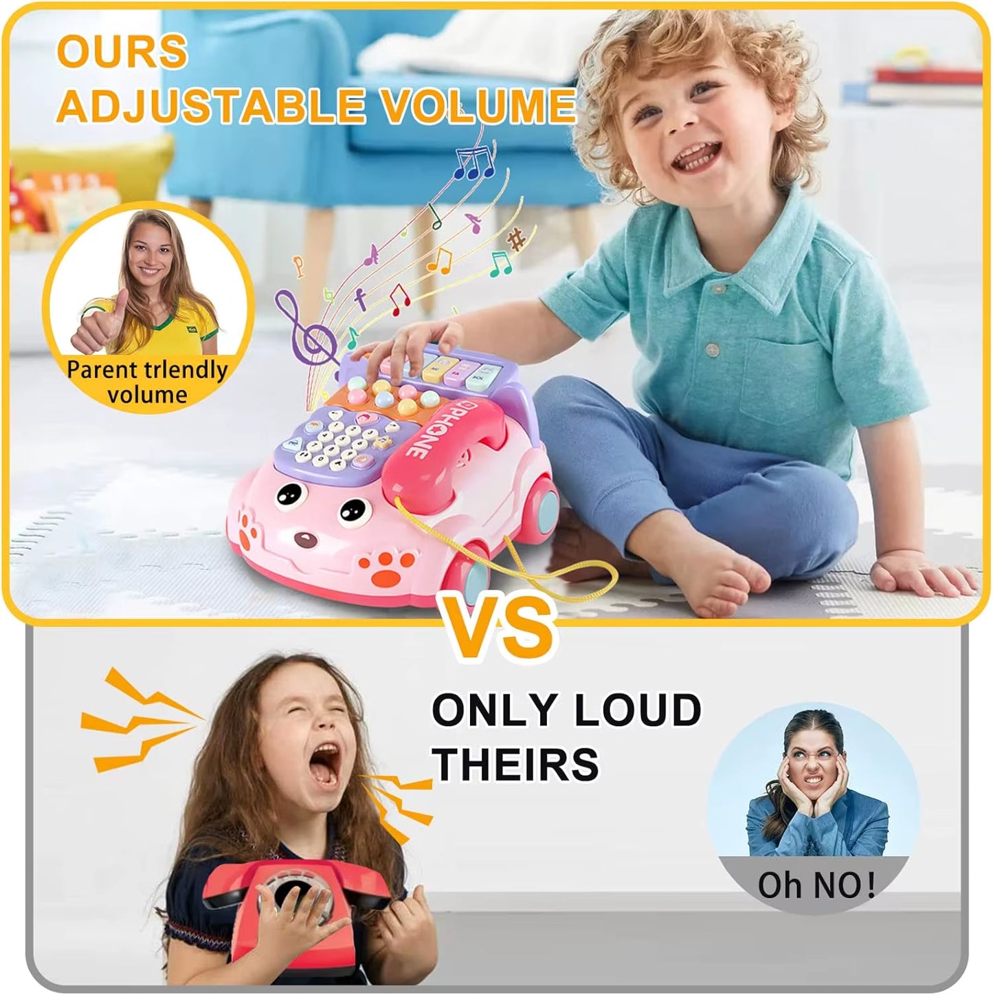 Baby Phone Toy, Baby Toy Phone Cartoon Baby Piano Music Light Toy Children Pretend Phone, Kids Cell Phone Interactive Toy Gift