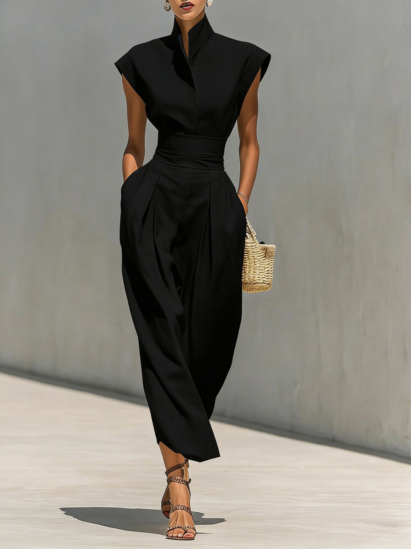 Elegant High Neck Sleeveless Dress