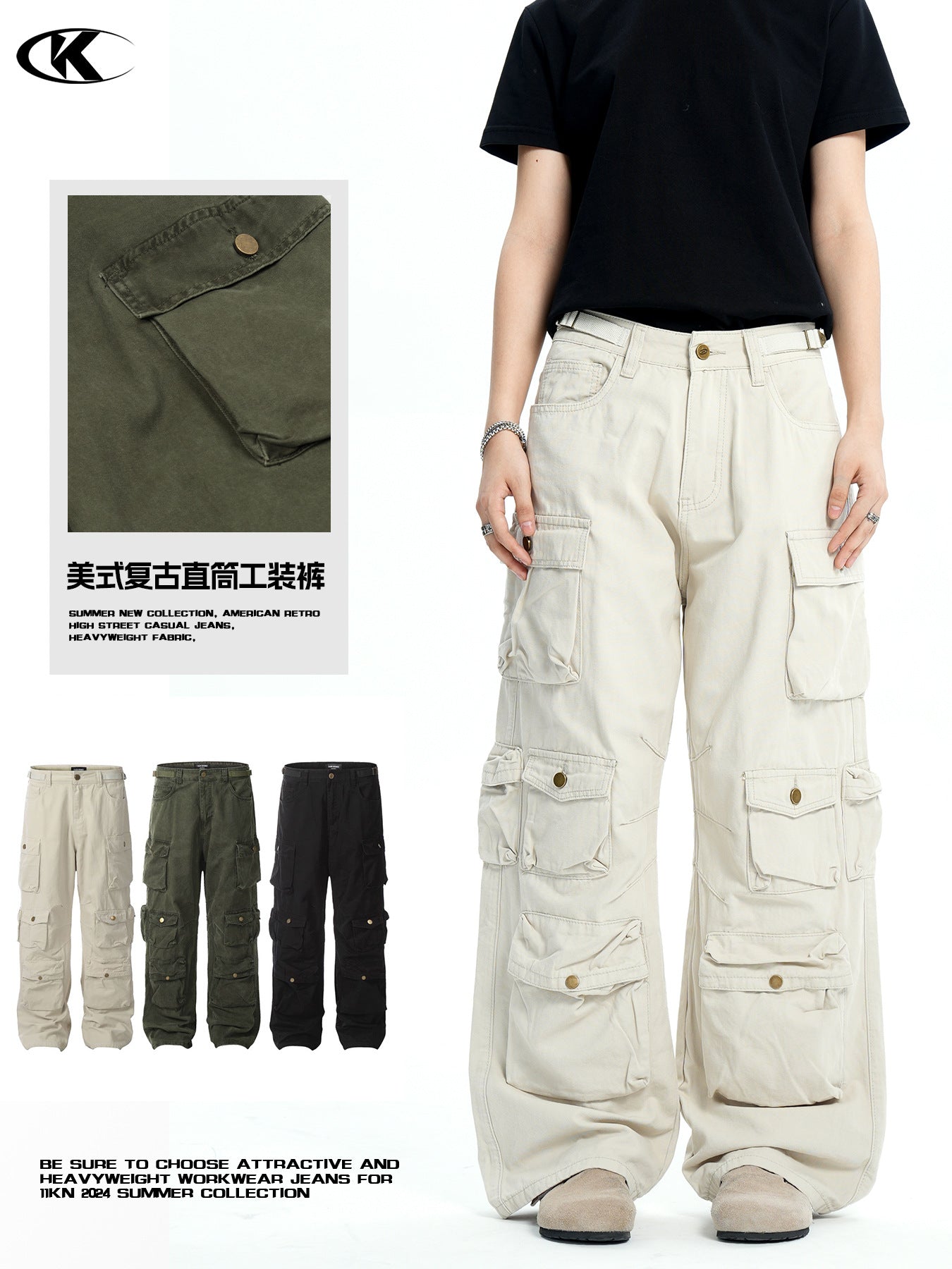 Unisex Heavyweight Cotton Cargo Pants with Multi-Pockets