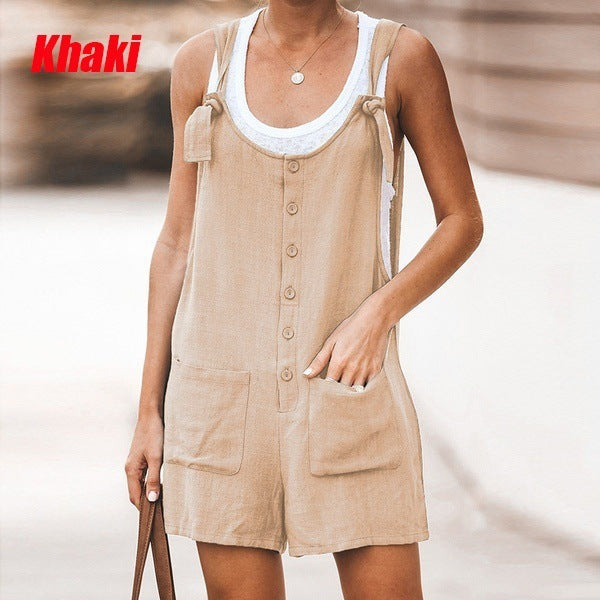 Adjustable Lace-Up Cotton Linen Overalls Pants
