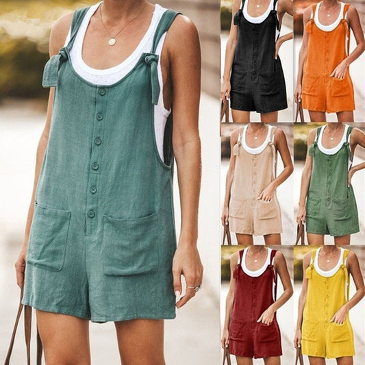 Adjustable Lace - Up Cotton Linen Overalls Pants - Journey Must Haves