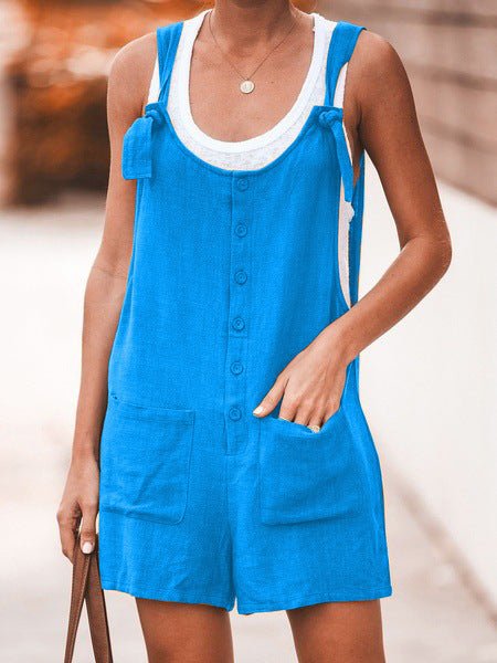 Adjustable Lace - Up Cotton Linen Overalls Pants - Journey Must Haves