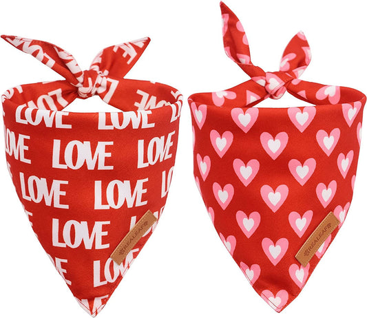 Adorable Love Dog Bandanas 2 Pack - Reversible Triangle Scarves for Valentine's Day & Mother's Day - Perfect for Medium to Large Dogs! - Journey Must Haves